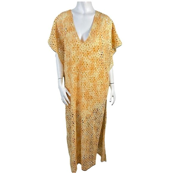 Jen’s Pirate Booty Shine On Kaftan Eyelet Maxi Dress Cover Up Yellow M / L - Picture 3 of 16